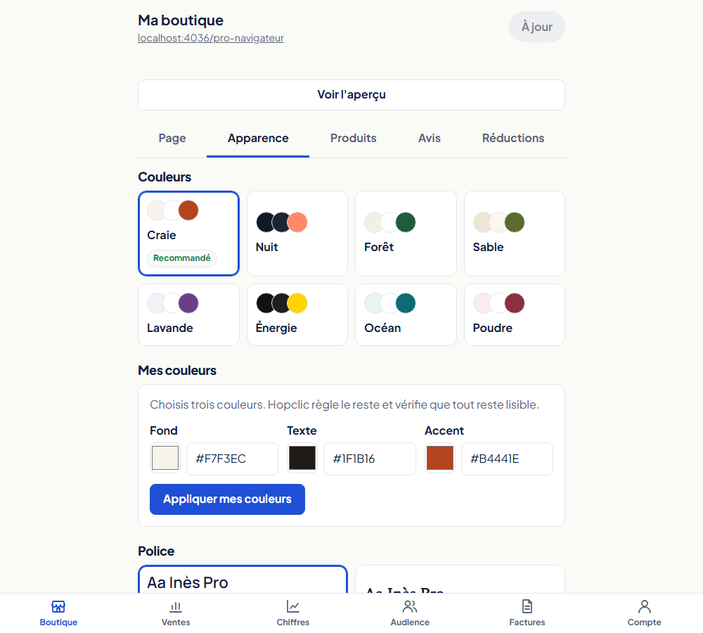 Écran de démonstration : Une boutique en ligne à ton image